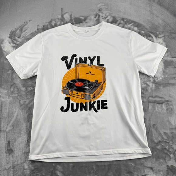 Unbranded Other - Vinyl Junkie Record Player Graphic T-Shirt White Large Music Turntable Tee